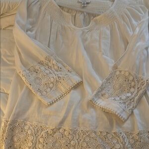 Charter Club white linen top with crochet accents at wrist and size one 1x